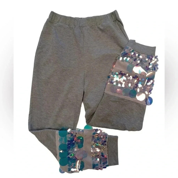 Rehab Grey Joggers Opal Hued  Sequins High Rise Size Medium - Picture 6 of 12